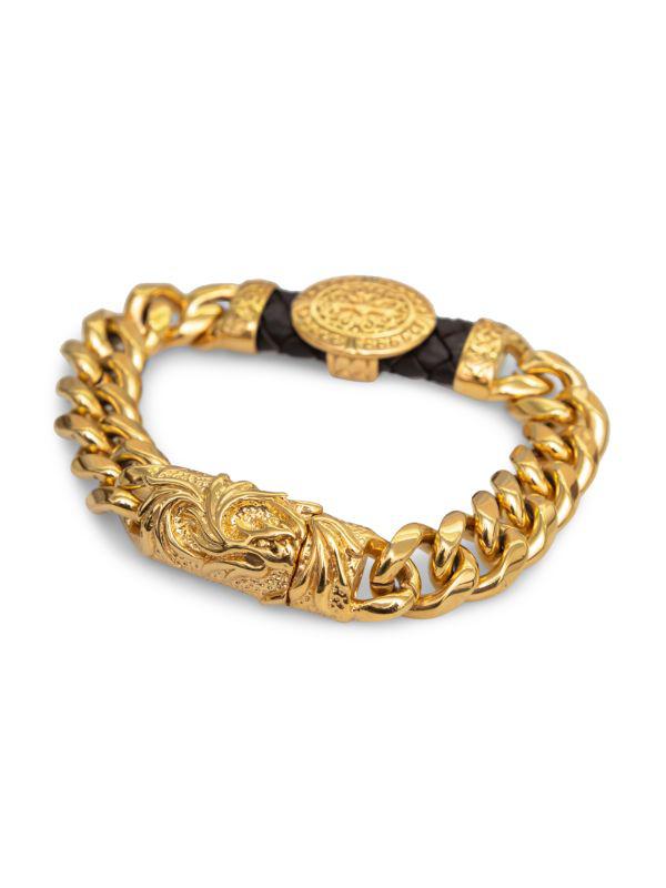 Jean Claude Incrusted Goldplated Stainless Steel & Leather Bracelet