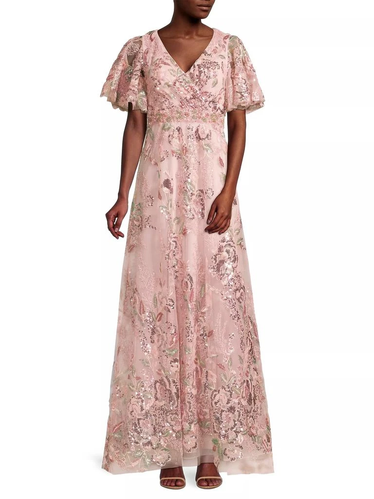Mac Duggal Flutter Sleeve Floral Gown 2
