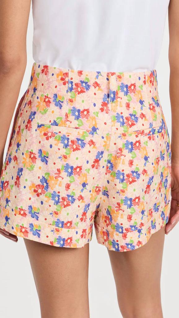 Something Navy Floral Pleated Shorts In Cream Multi
