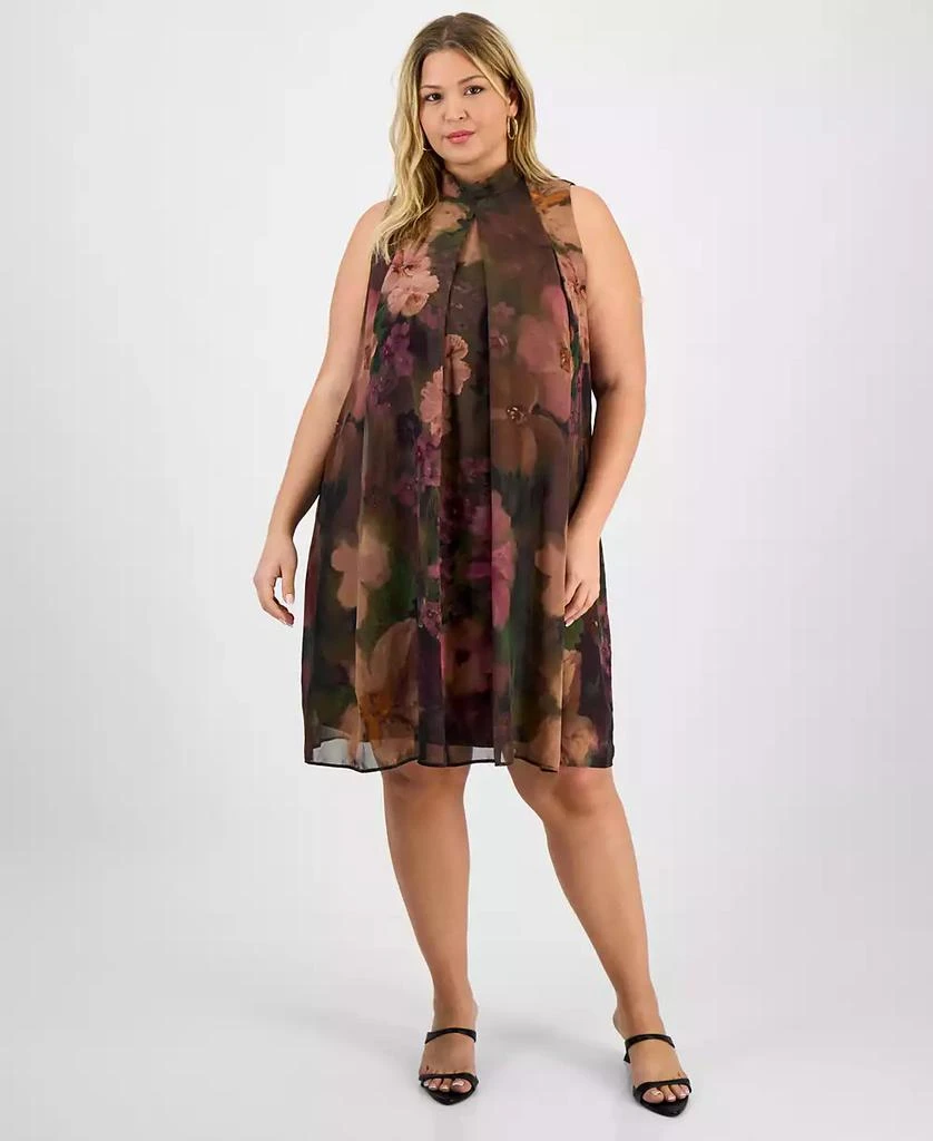 Robbie Bee Plus Size Floral Chiffon Mock-Neck Chiffon Dress 1