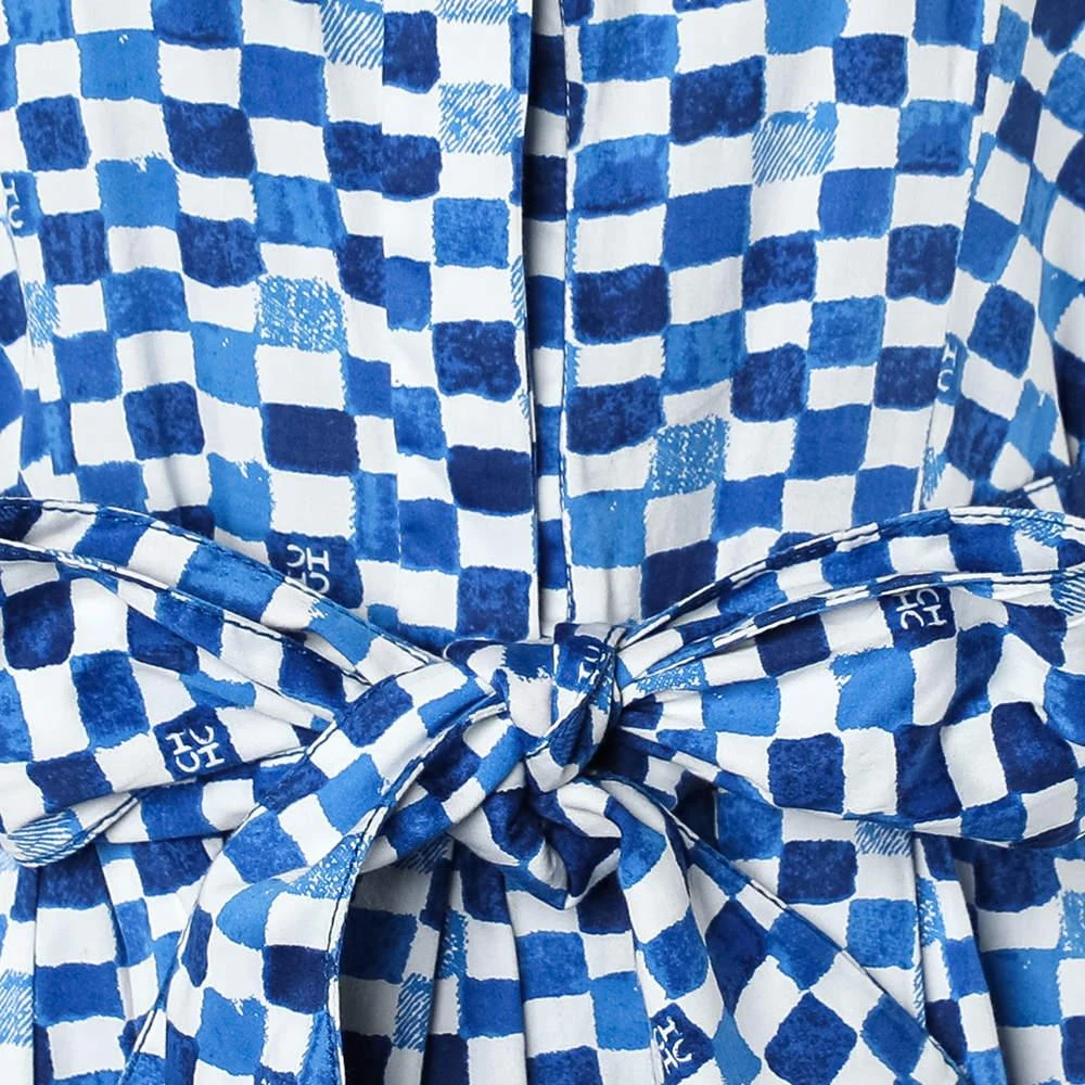 CH Carolina Herrera CH Carolina Herrera Blue Logo Grid Print Cotton Belted Dress S 4
