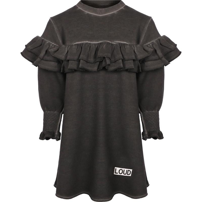 Loud Apparel Long sleeved ruffled organic dress in dark grey