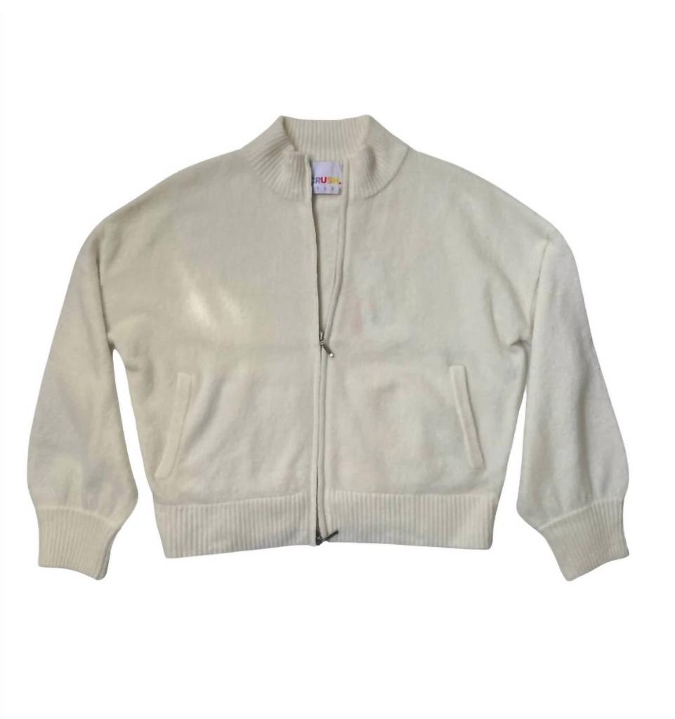 CRUSH CASHMERE Flores Cropped Bomber Jacket In Snow