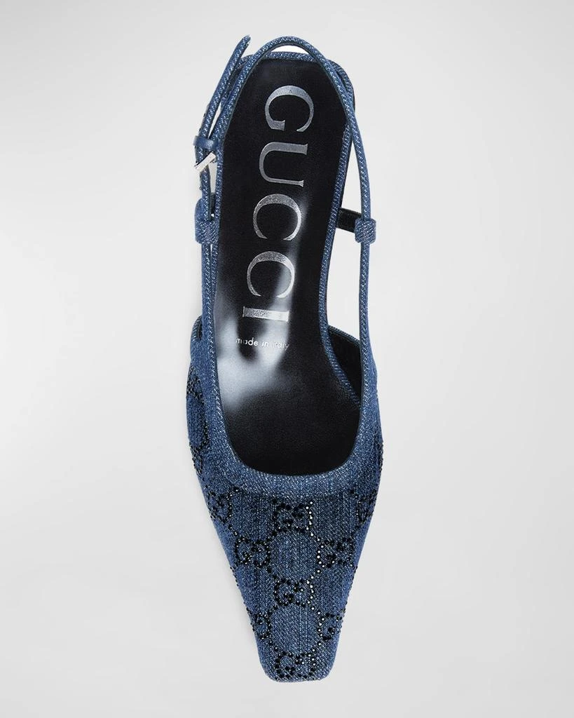Gucci Demi Crystal GG Denim Slingback Ballerina Flats 4