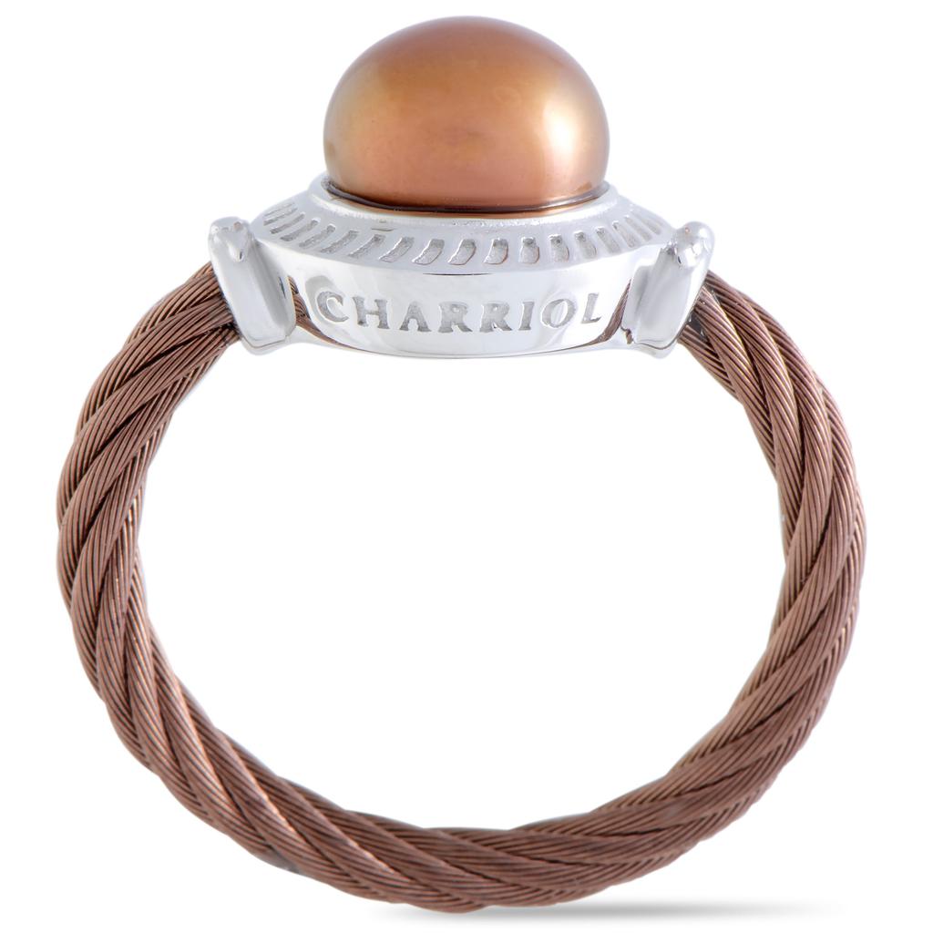 Charriol Pearl Stainless Steel and Bronze PVD Brown Pearl Round Cable Ring