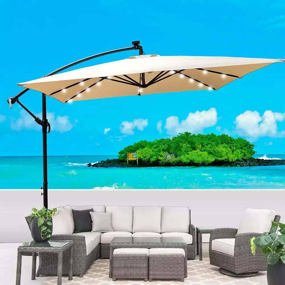 Streamdale Furniture Streamdale Solar Powered LED Patio Umbrella with Crank 
Base 4