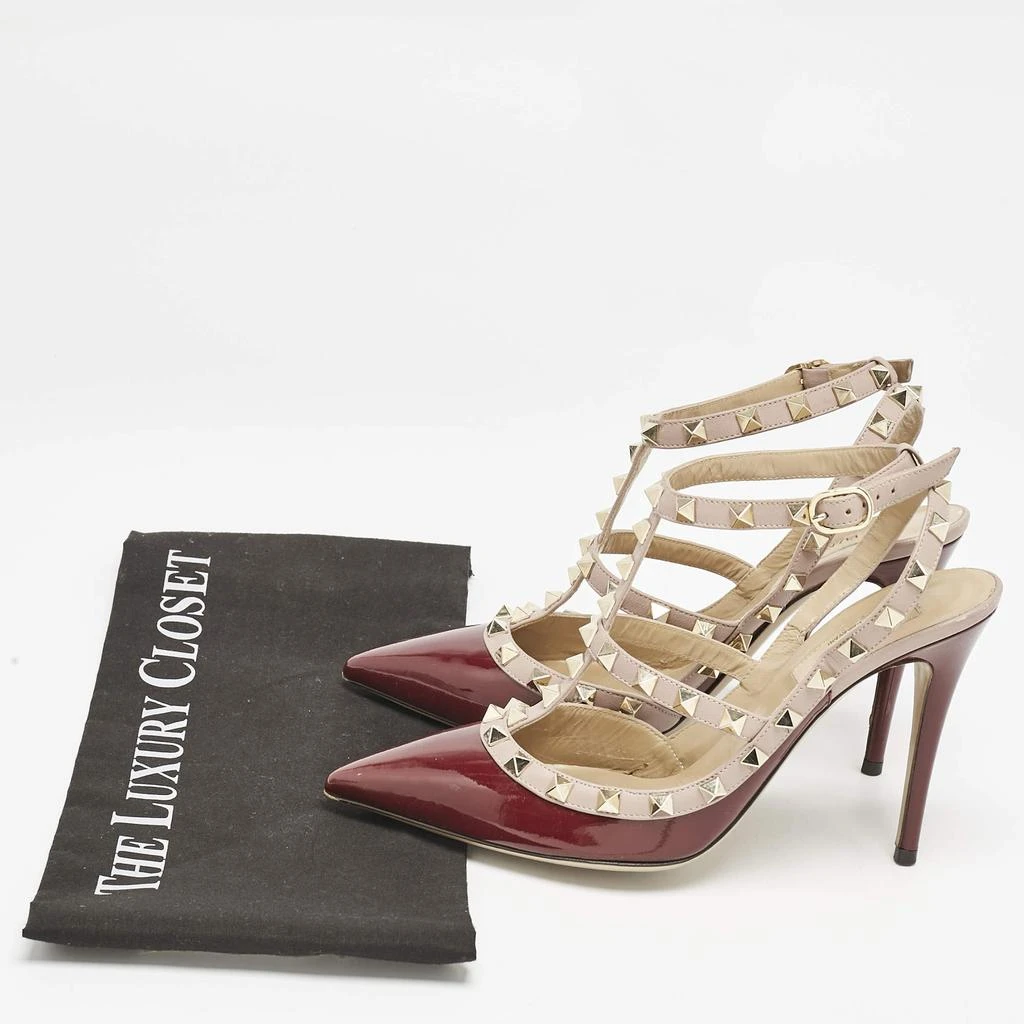 Valentino Valentino Burgundy Patent Leather Rockstud Ankle Strap Pumps Size 38 9