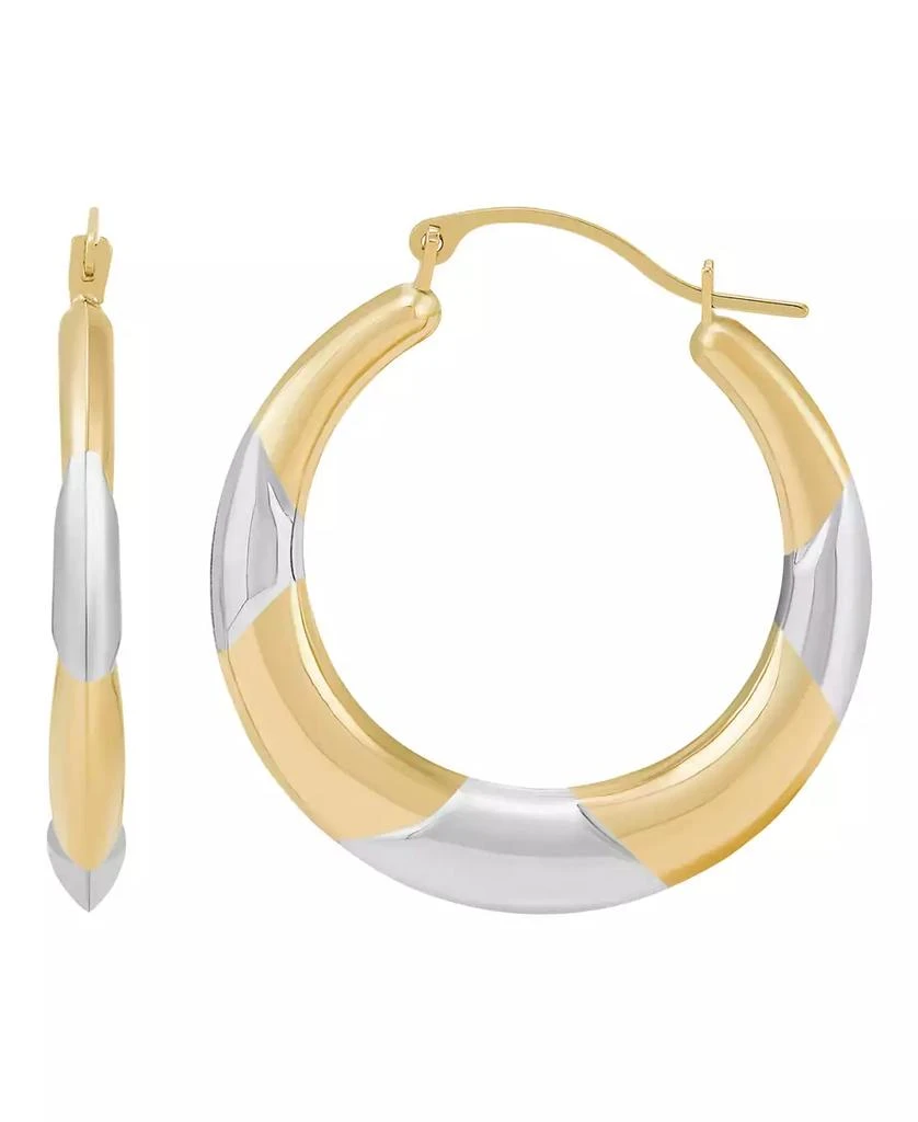 Macy's Polished Round Back to Back Rhodium Hoop Earrings in 10K Yellow Gold 2