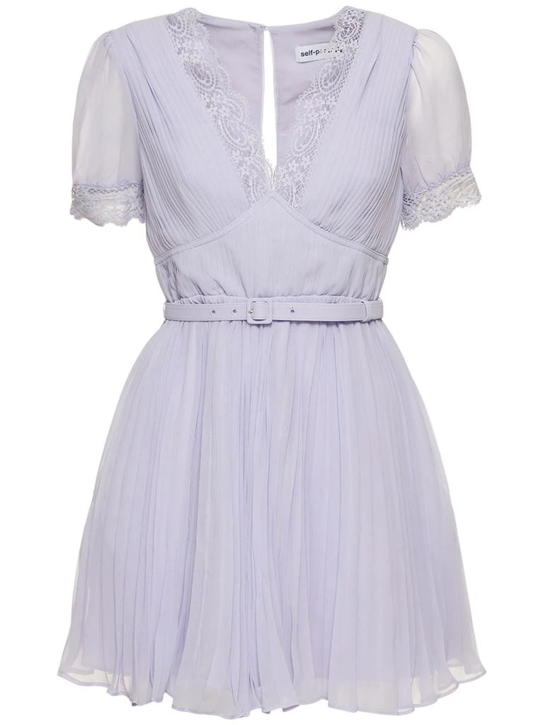 Self Portrait Chiffon Mini Dress W/ Lace Detail 1