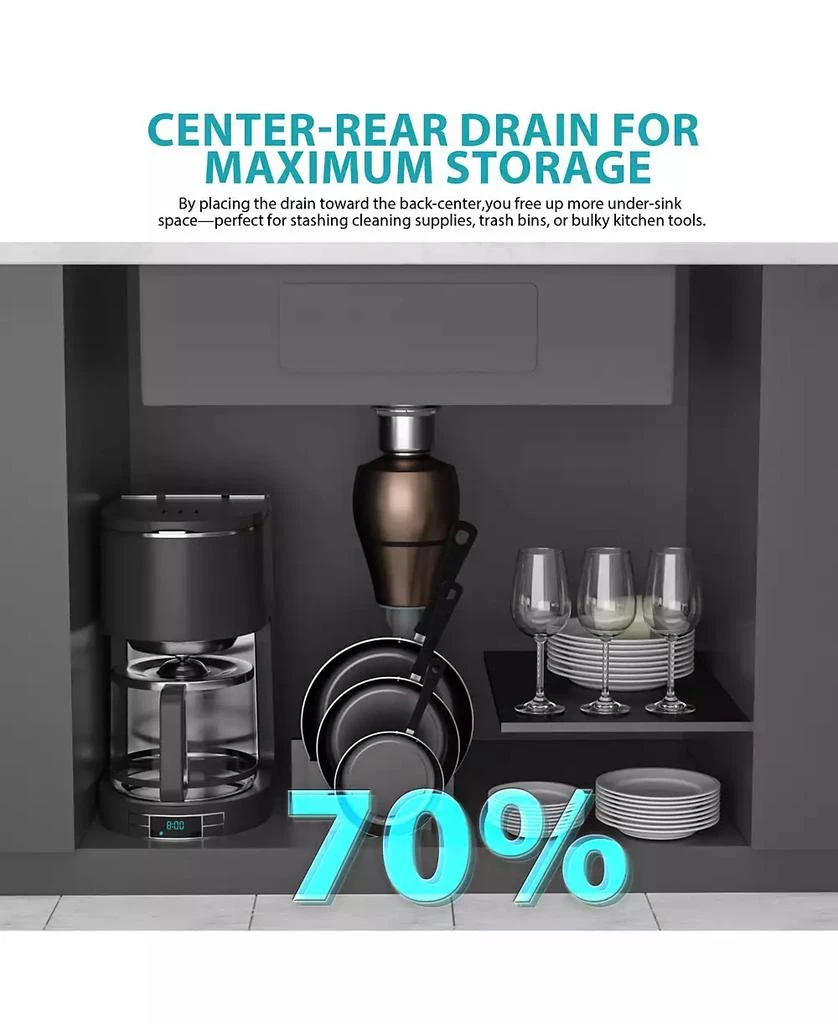 Flynama huluwat 30x18x9inch Gunmetal Black Kitchen Sink Undermount Single Bowl Stainless Steel 16 Gauge 8