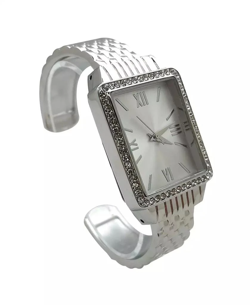 Olivia Pratt Silver Square Face with Rhinestones Bangle Women Watch 3