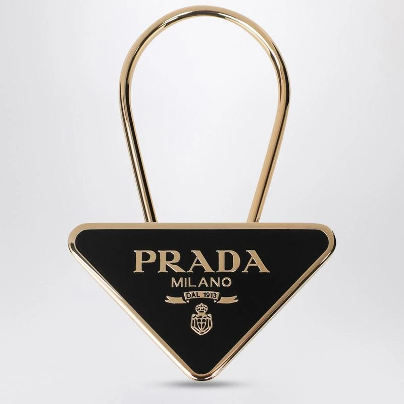 Prada Black/gold enamelled metal key ring