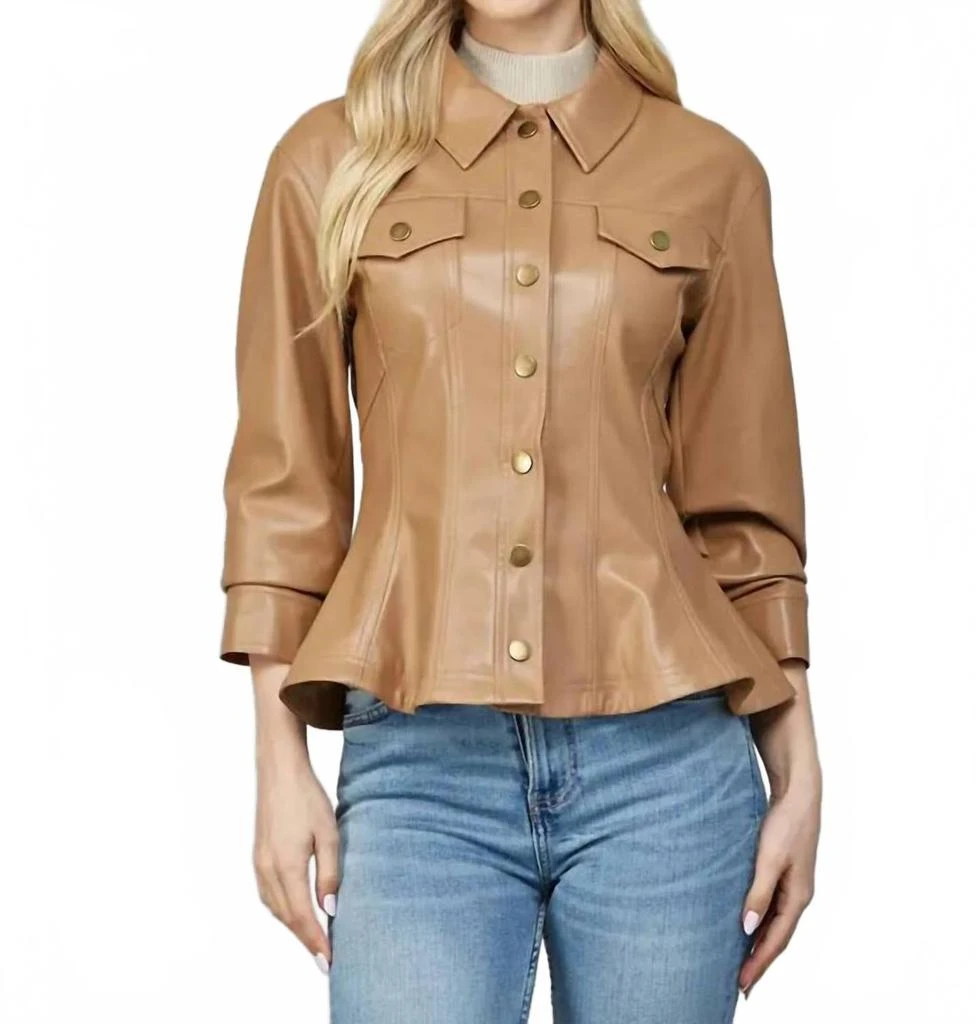 Fate by LFD Valentina Peplum Leather Jacket In Camel