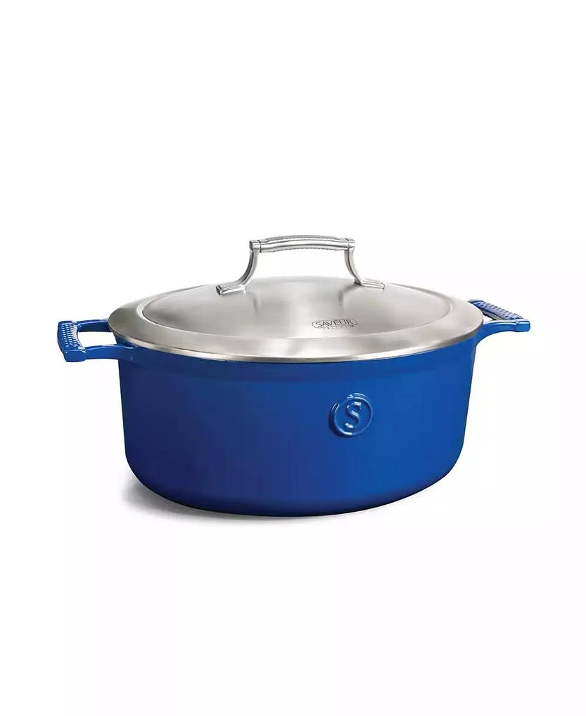 SAVEUR SELECTS Voyage Series 6 Qt Enameled Cast Iron Oval Roaster, Dutch Oven with Stainless Steel Lid 1
