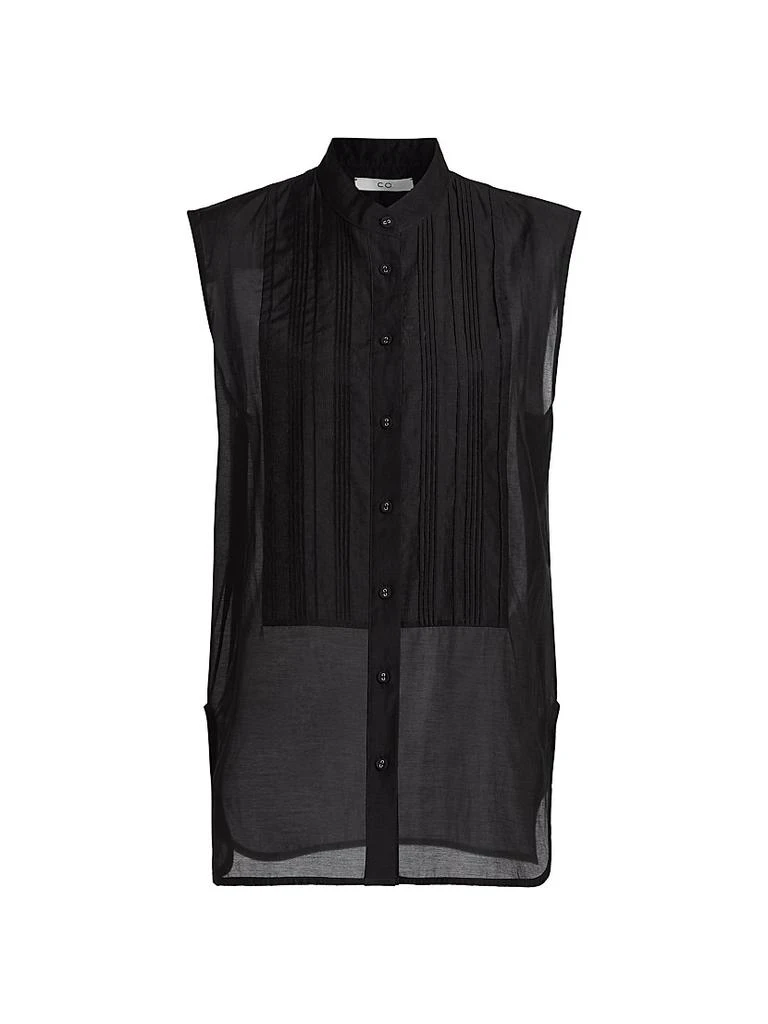 CO Sheer Cotton-Silk Sleeveless Tuxedo Shirt 1