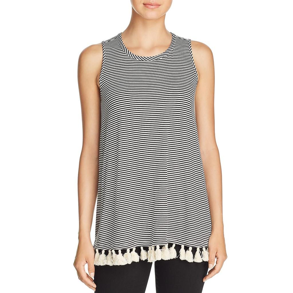 Kim & Cami Womens Striped Tassel-Hem Tank Top