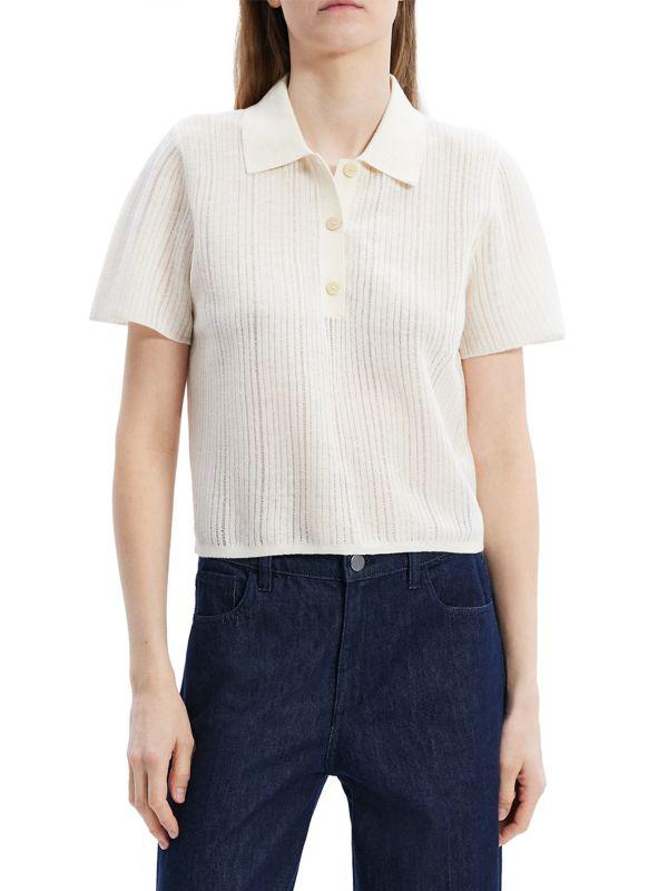 Theory Striped Linen Blend Polo