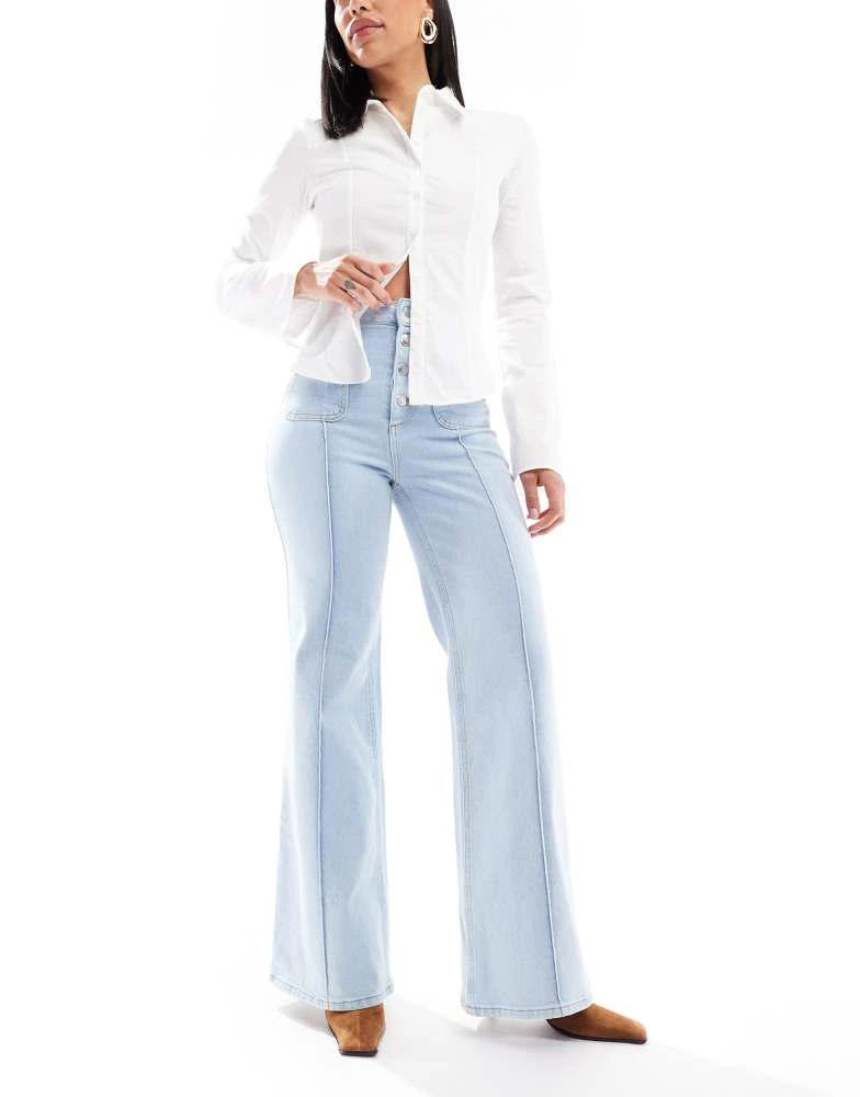Miss Selfridge Miss Selfridge patch pocket  high waist 70's denim flare in bleach wash 1