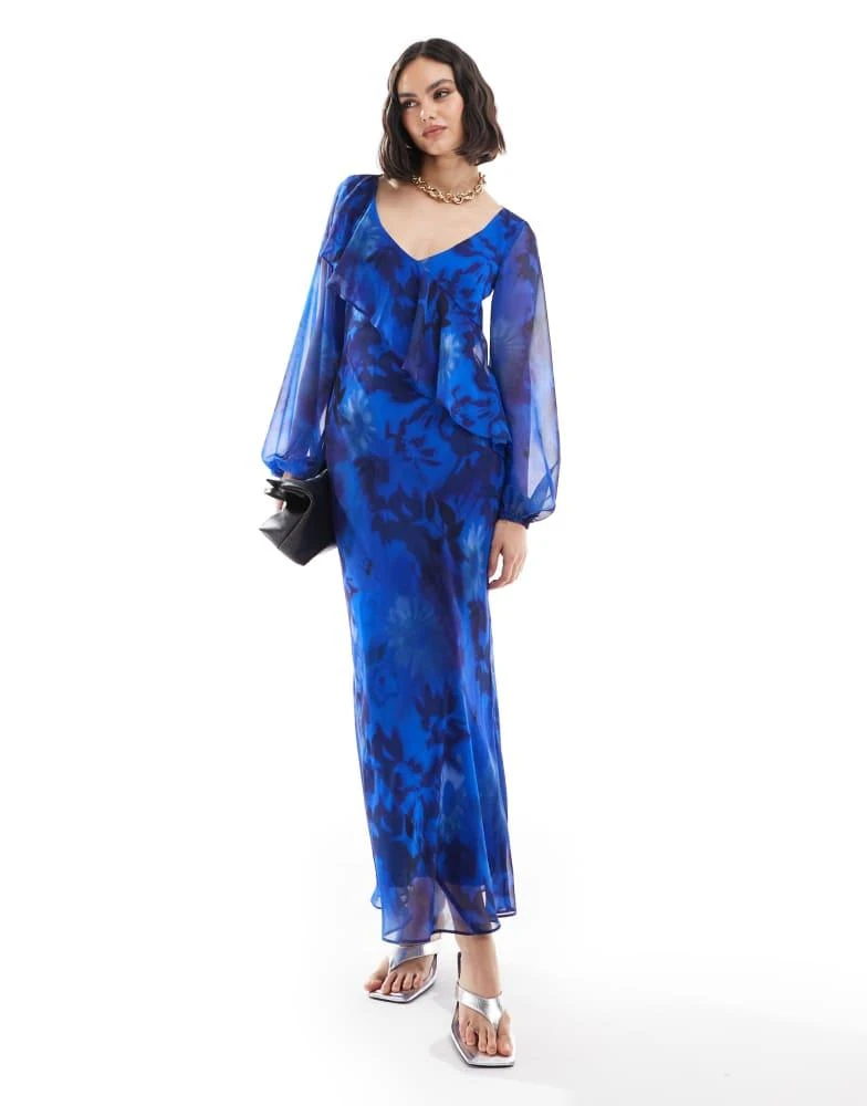 ASOS ASOS DESIGN diagonal frill bias cut maxi dress in floral print 1