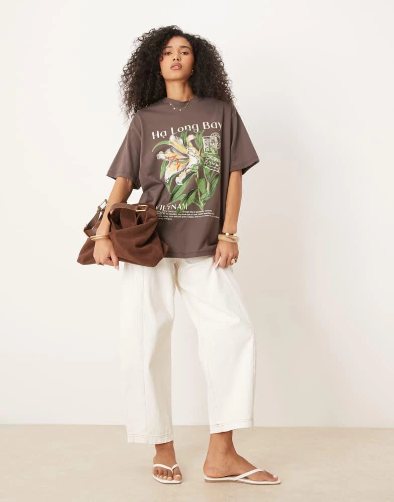 ASOS ASOS DESIGN oversized t-shirt with vietnam flower graphic in chocolate 3