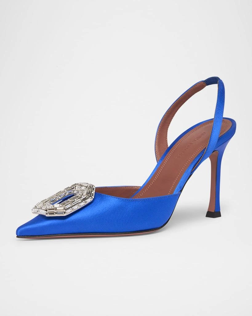 Amina Muaddi Camelia Satin Crystal Ornament Slingback Pumps 2