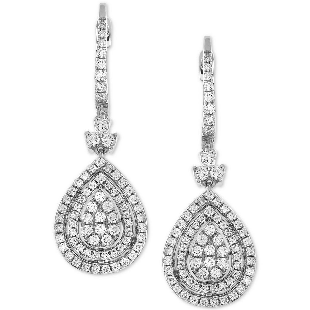 Macy's Diamond Teardrop Halo Cluster Drop Earrings (1-1/2 ct. t.w.) in 14k White Gold