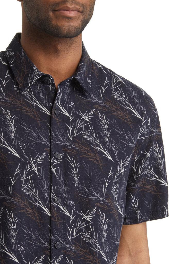 Vince Leaf Print Short Sleeve Linen Blend Button-Up Shirt