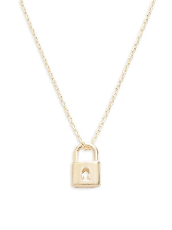 Saks Fifth Avenue 14K Yellow Gold Padlock Pendant Chain Necklace 1