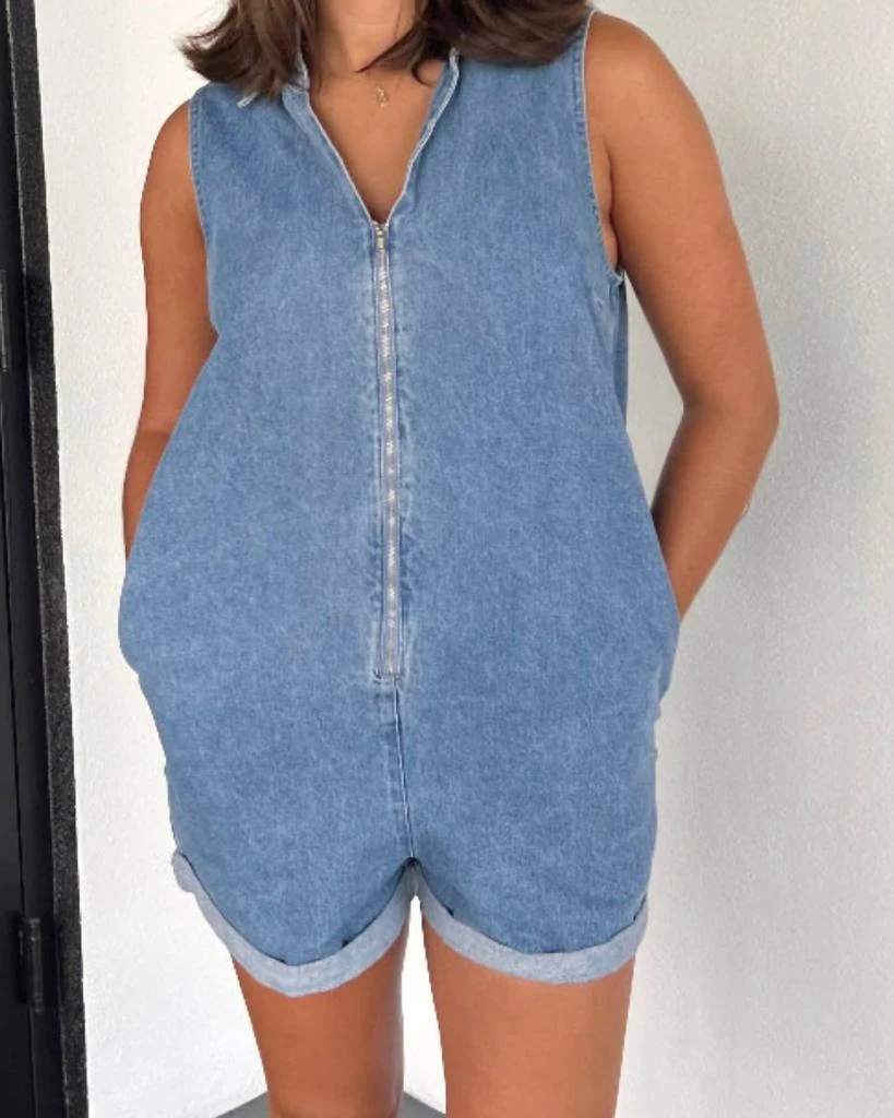 Show Me Your Mumu Jett Denim Romper In Blue 1