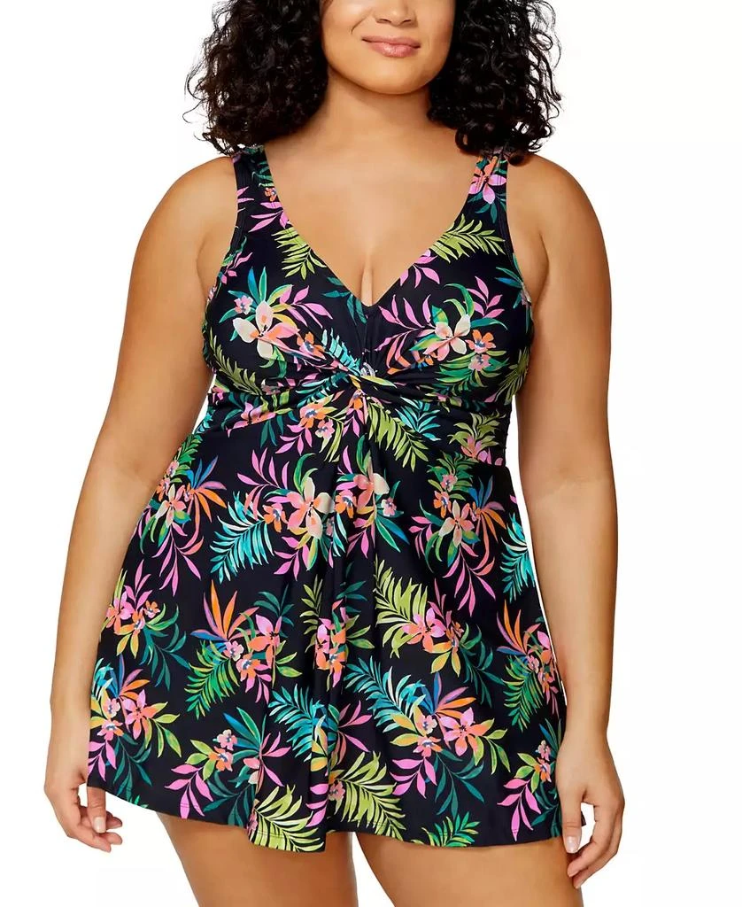 Island Escape Plus Size Magnolia Twist-Front Underwire Swim Dress, Exclusively at Macys 3
