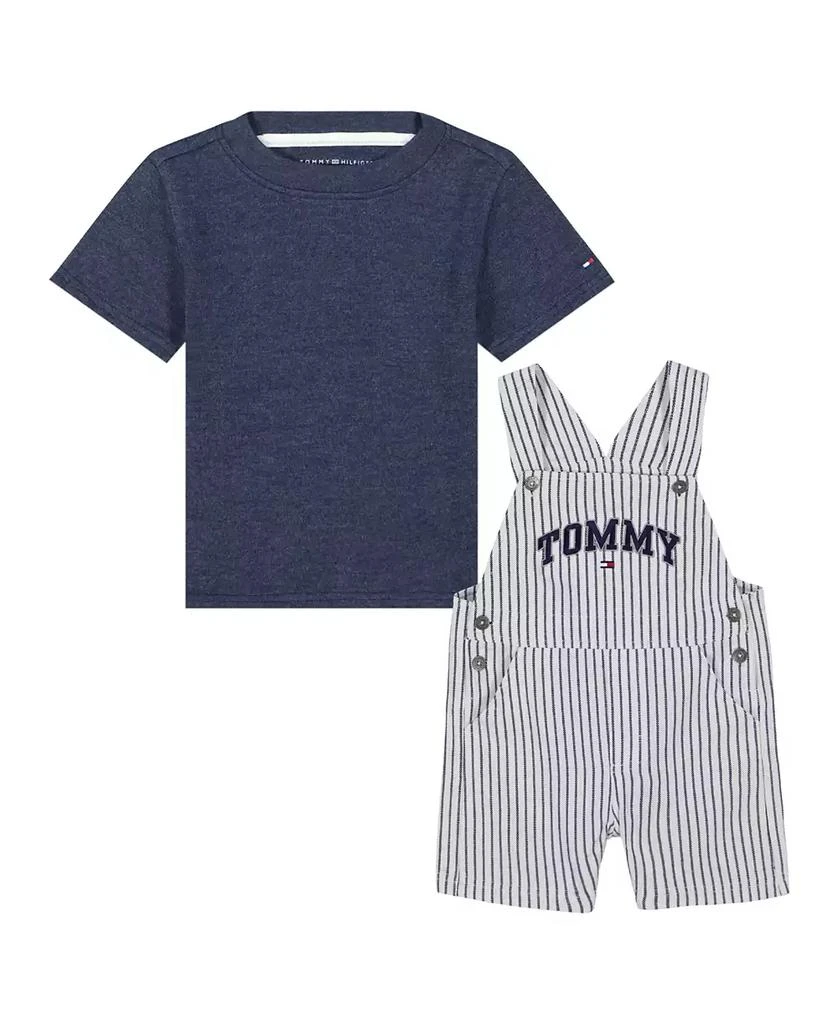Tommy Hilfiger Baby Boy 2-Piece Solid T-Shirt Vertical Stripe Shortalls Set 1