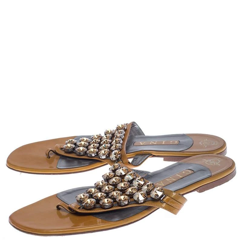 Gina Gina Mustard Patent Leather Studded Thong Flat Sandals Size 41 4