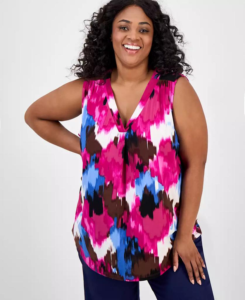 JONES NEW YORK Plus Size Printed Pleated Top