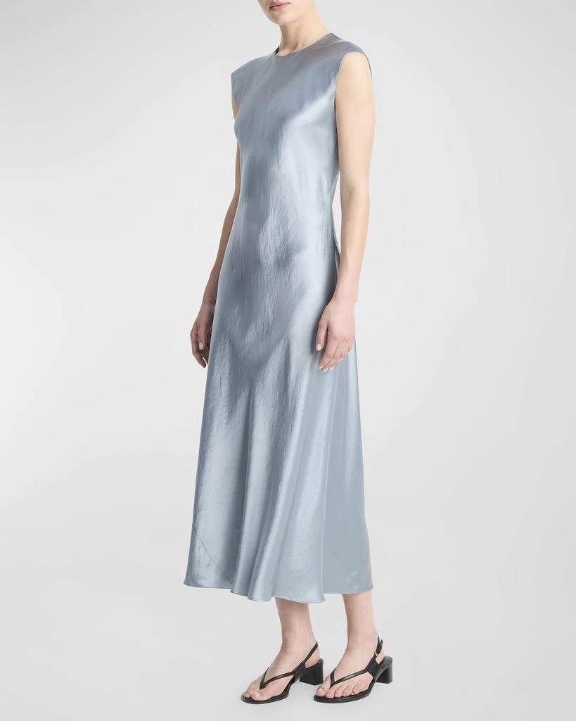 Vince Bias Satin Crewneck Cap-Sleeve Midi Dress 2