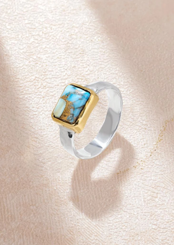 Tiramisu Two-Tone 925 Sterling Ring with Rectangular Turquoise Inlay 4