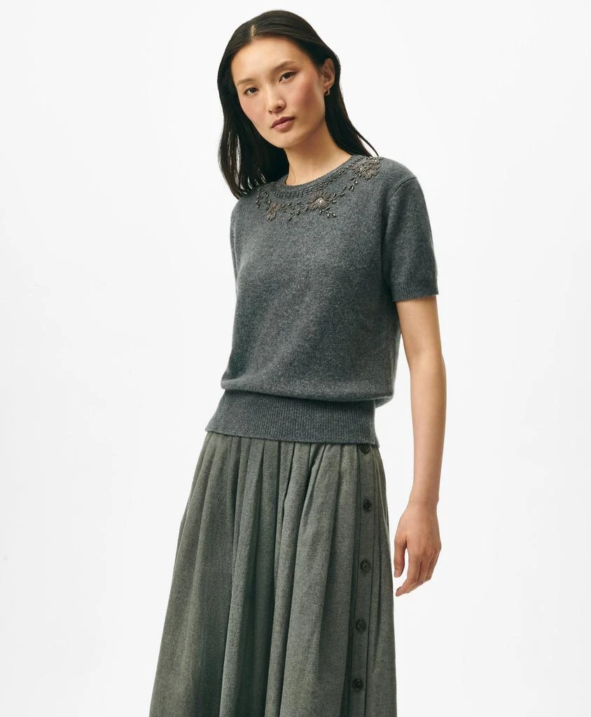 Brooks Brothers Embellished Twinset Short Sleeve-Shell in Merino Wool 1