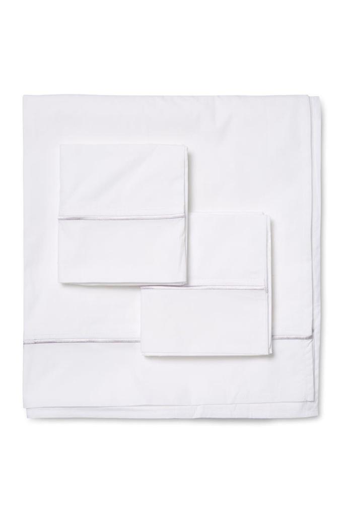 Melange Home Single Stripe Embroidered 300 Thread Count Cotton Percale Sheet Set