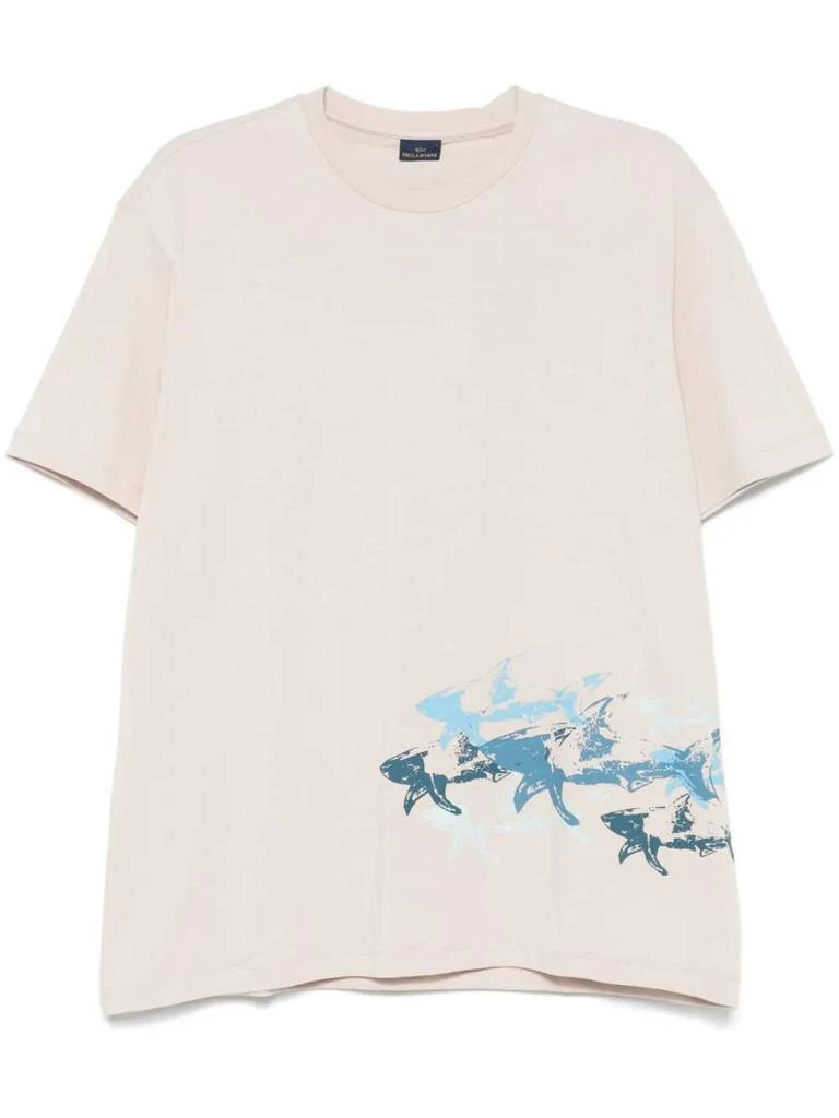 Paul Shark Cotton Jersey T-Shirt With Distressed Sharks Print