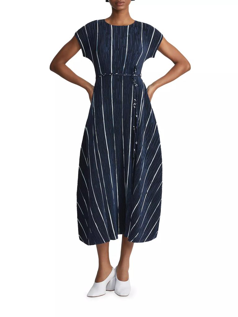 Lafayette 148 New York Belted Plisse Flared Midi Dress