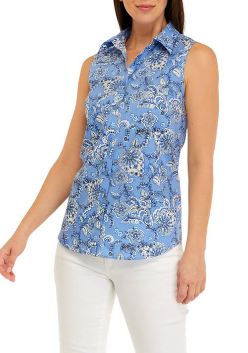 Chaps Womens Sleeveless Non Iron Medallion Shirt