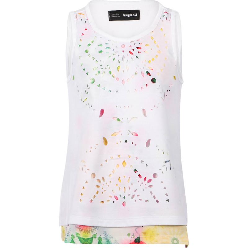 Desigual Perforated two in one design top in white