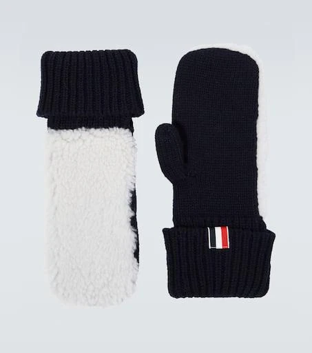 Thom Browne Shearling-trimmed wool mittens 1
