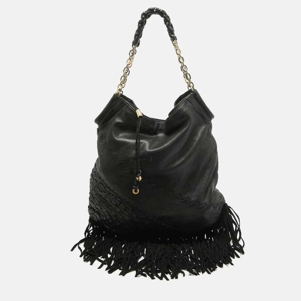 Jimmy Choo Jimmy Choo Black Leather and Suede Tatum Fringe Hobo 1