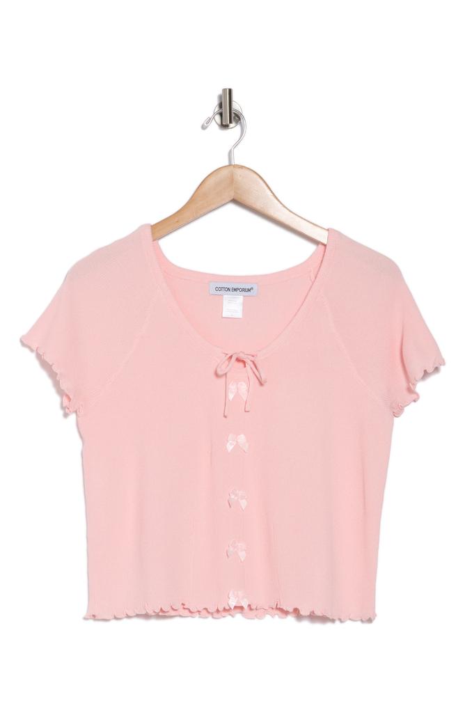 Cotton Emporium Bow Embellished Short Sleeve Crop T-Shirt