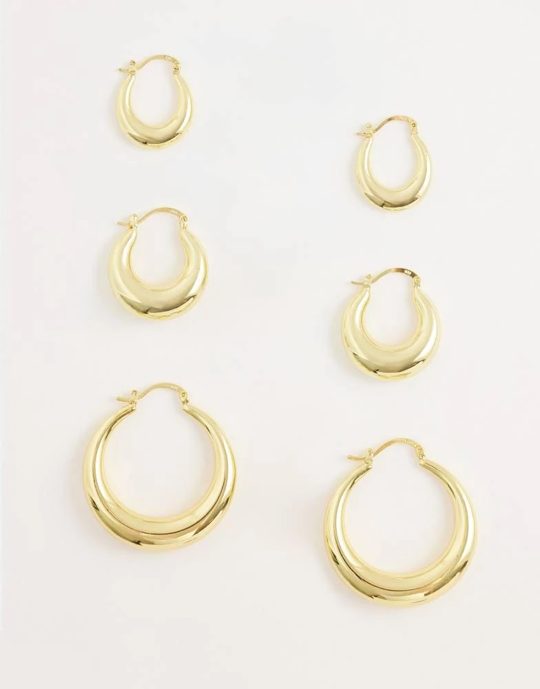 Kaiia Kaiia exclusive 18k gold plated stainless steel 3 pack chunky hoop earrings in gold