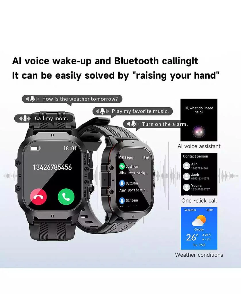 RUXING Smart 1.96'' AMOLED HD Large Screen Smart Watch For Men With Movement Call, Heart rate Blood oxygen Blood pressure monitoring, 1ATM -Blue line 10