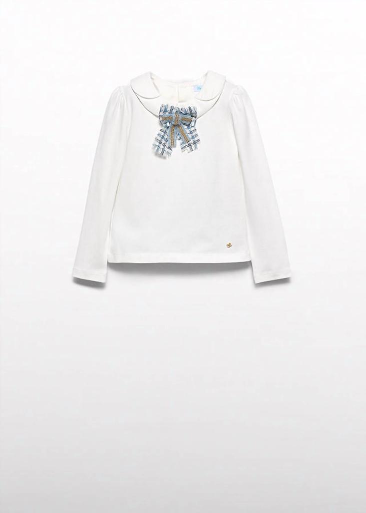 Abel & Lula Girl's Long Sleeve Shirt With Bow Applique In White