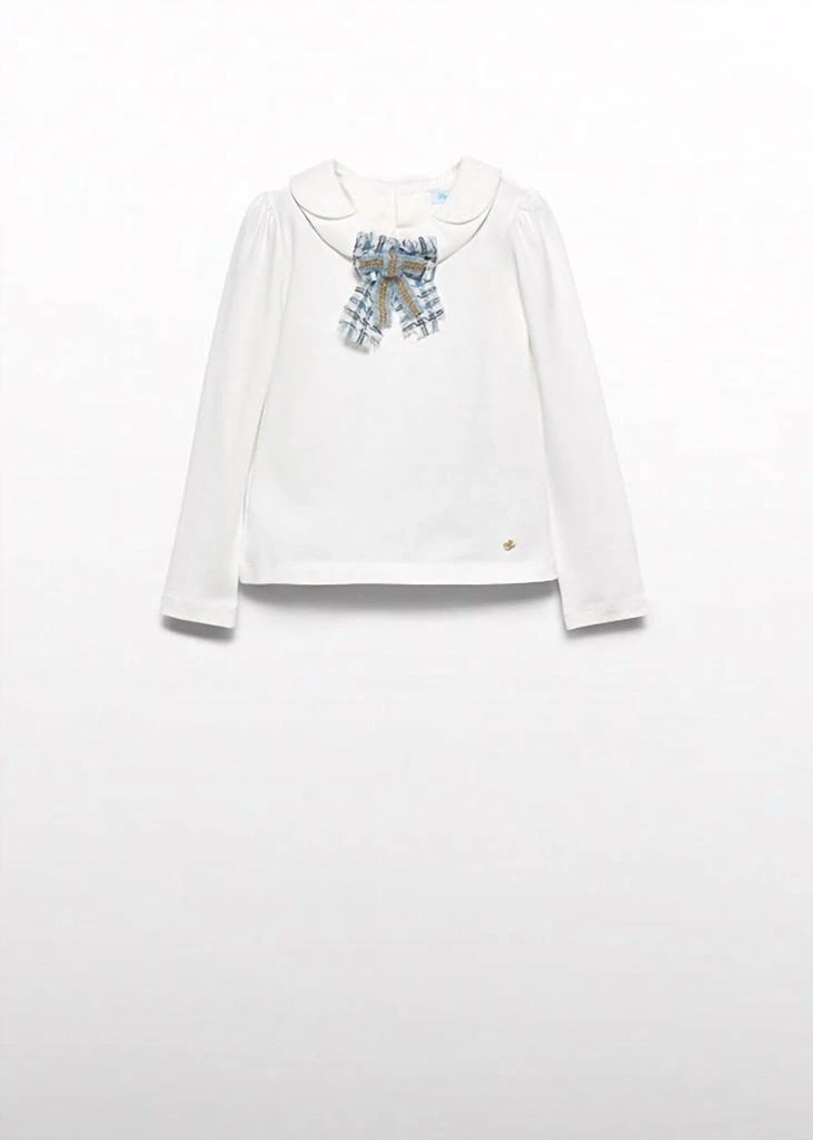 Abel & Lula Girl's Long Sleeve Shirt With Bow Applique In White 1