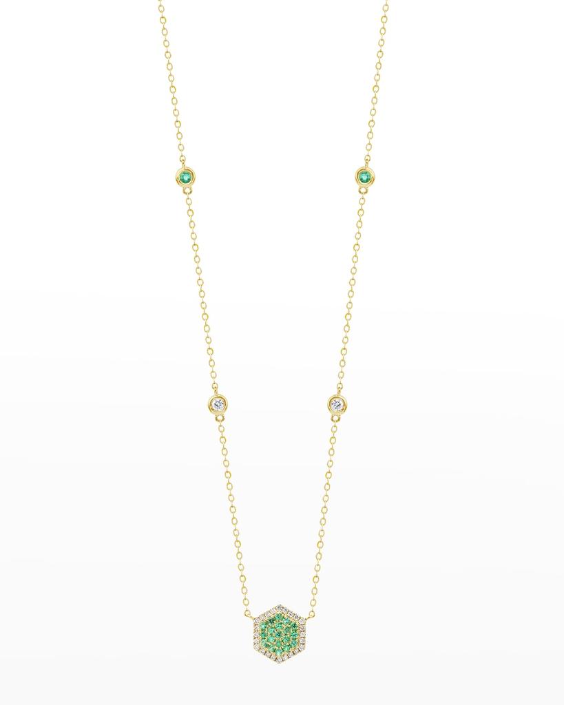 Stevie Wren Honeycomb Emerald and Diamond Necklace