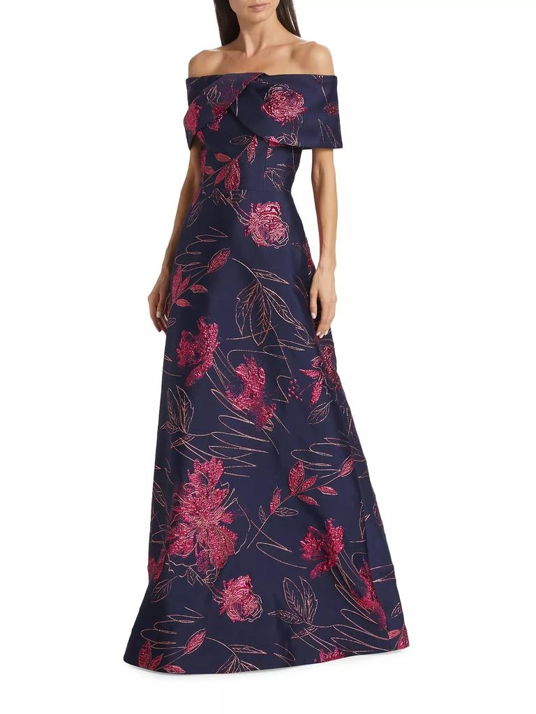 Teri Jon Floral Jacquard Off-The-Shoulder Gown 3